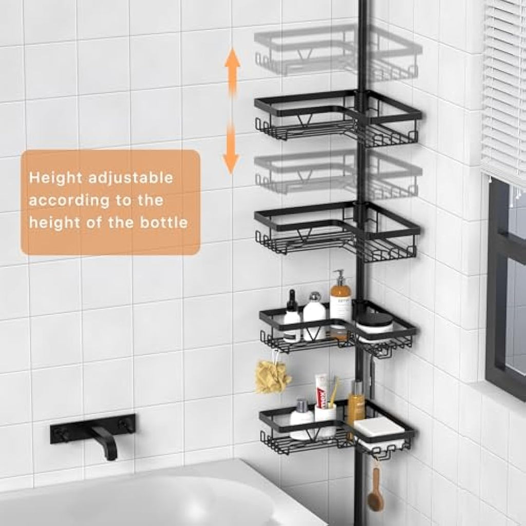 Jolof Store 4-Tier Tension Rod Shower Caddy – Stainless Steel Corner Shelf