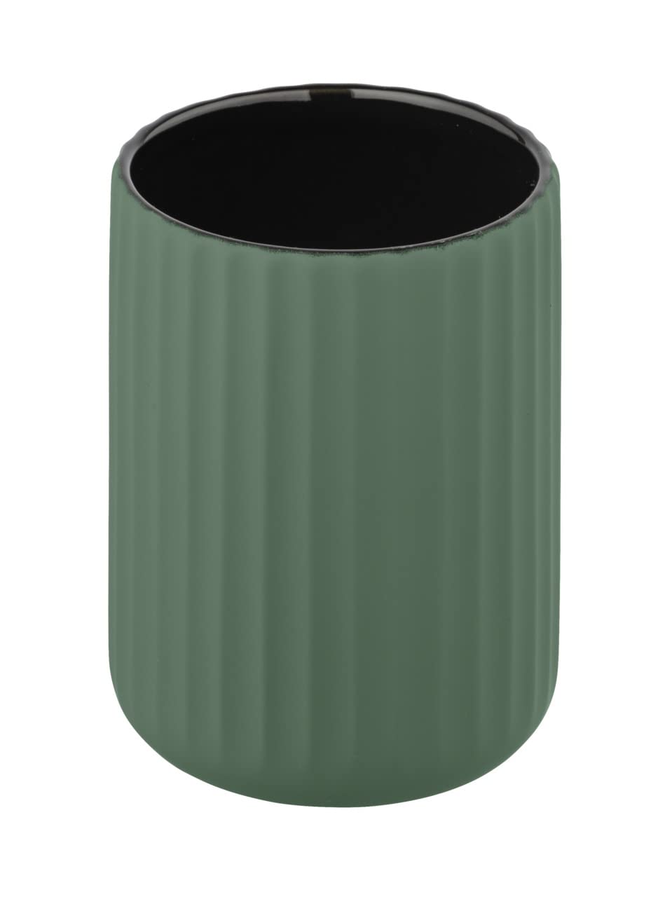 WENKO Belluno Ceramic Toothbrush Holder – Matte Green Modern Beaker