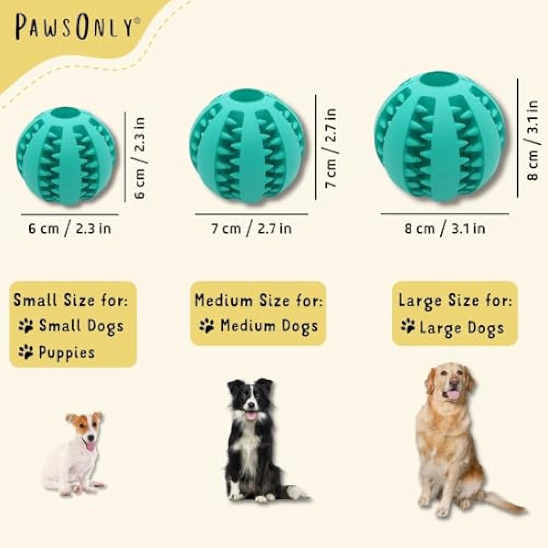 PawsOnly Dog Treat Ball Dispenser - Interactive Rubber Dental Toy, Green