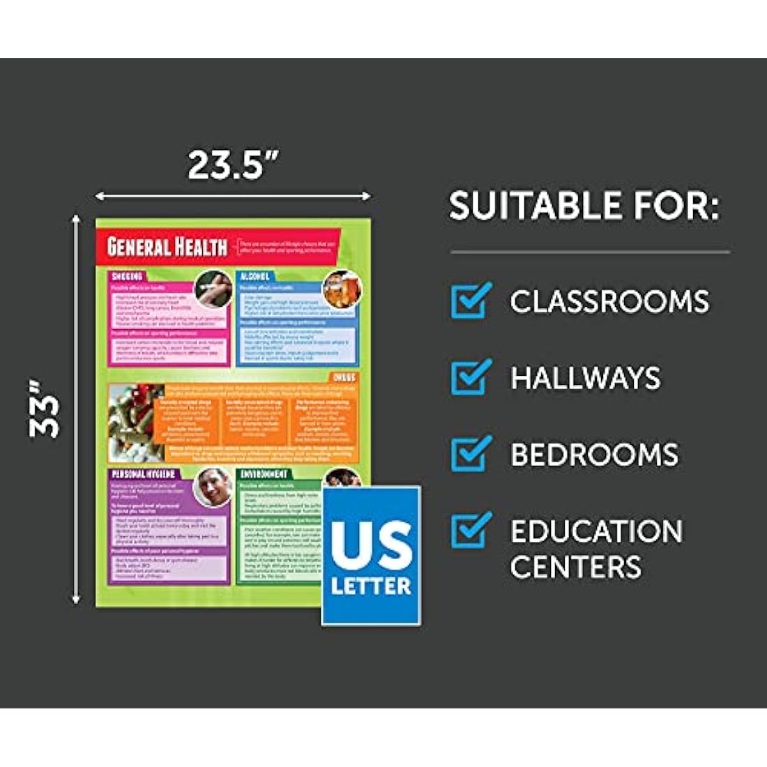Health & Fitness PE Posters | Set of 5 Laminated A1 Classroom Charts
