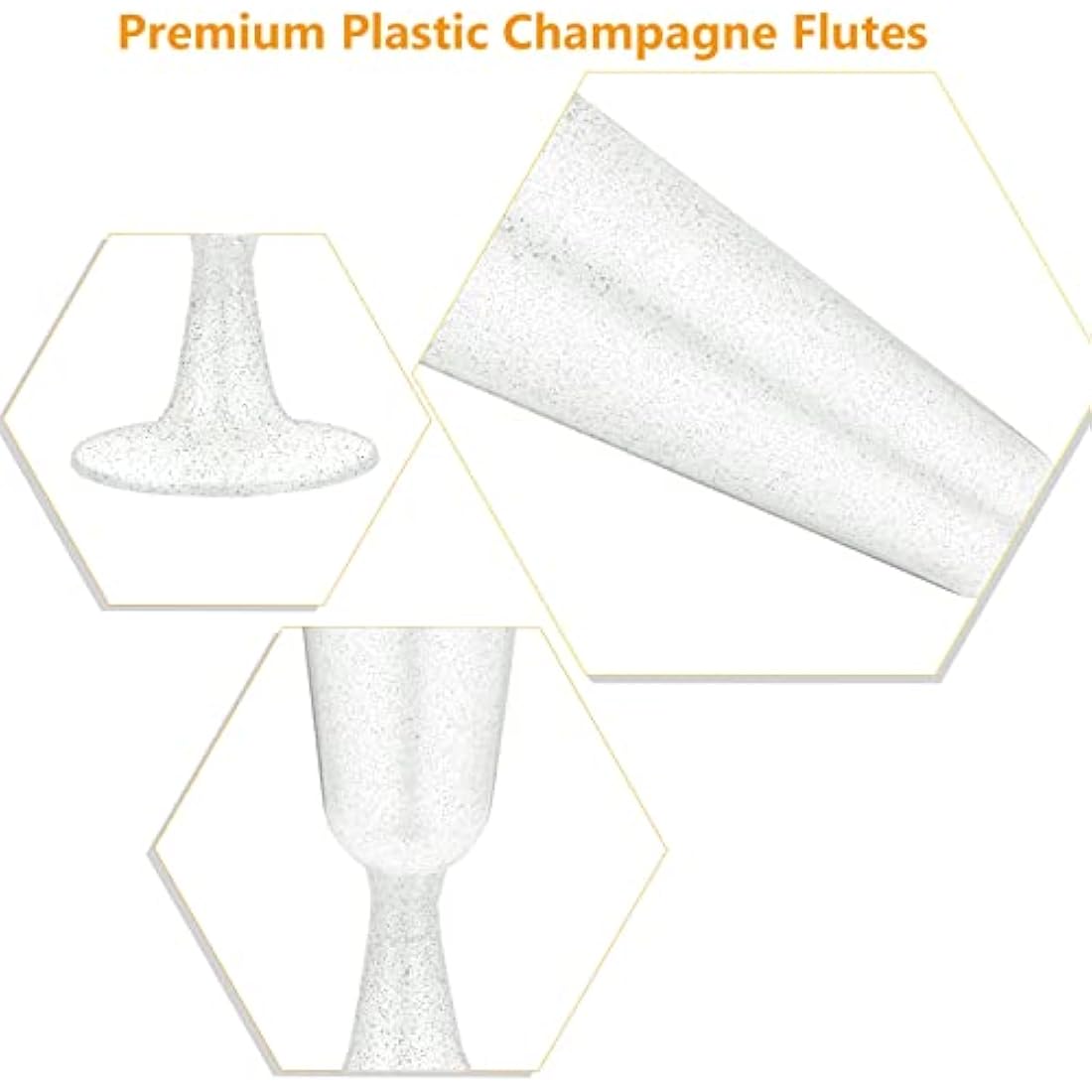 JMIATRY 100 Pcs Plastic Champagne Flutes – 5.6oz Shatterproof Silver Glitter