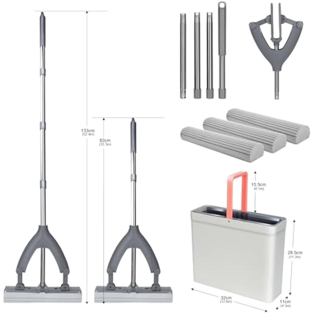Masthome Sponge Mop and Bucket Set | 3 Absorbent Heads & Extendable Handle