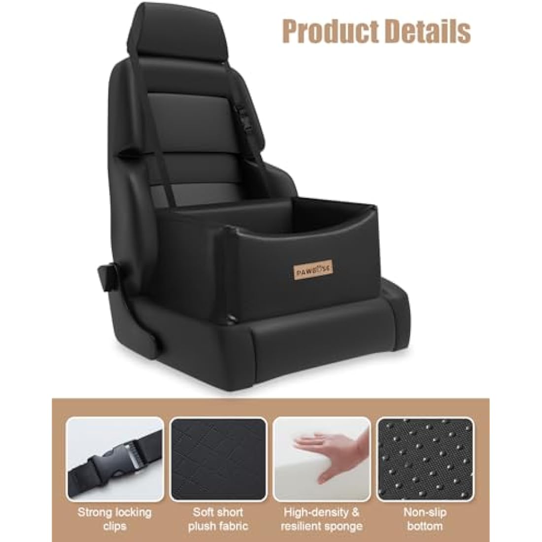 PAWBOSE Dog Car Seat | Waterproof Leather Booster Bed for Dogs up to 35lbs