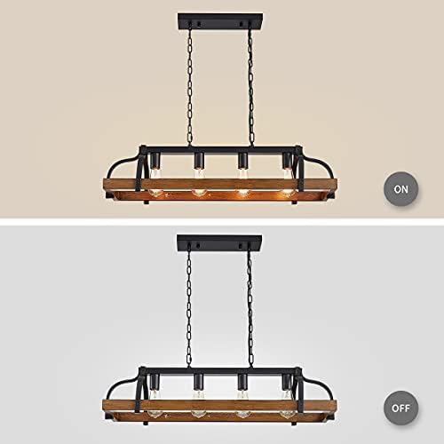 4-Light Pot Rack Chandelier – Rustic Wood Grain Kitchen Island