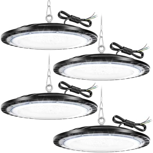 TODEHI 150W UFO LED High Bay Light | 15000LM IP65 Shop Lights - 4 Pack