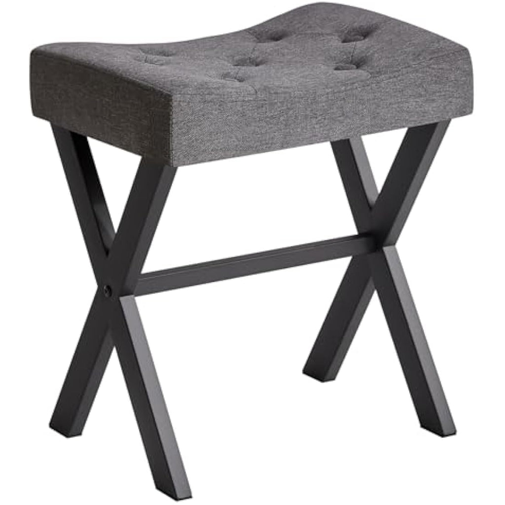 IBUYKE U-Shaped Linen Vanity Stool – Dark Gray Square Makeup Ottoman