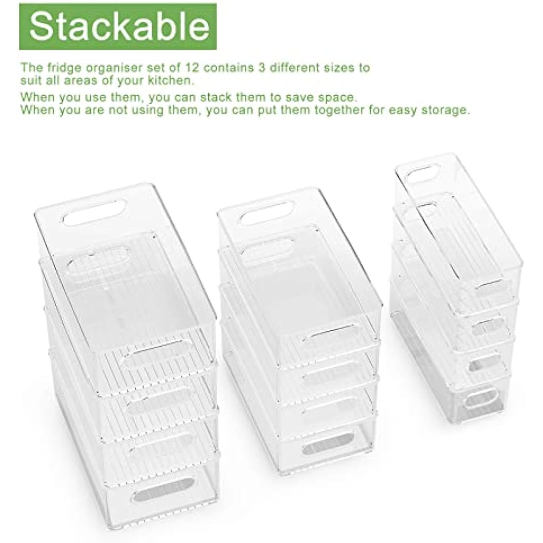 Finew Fridge Organiser Set of 12 | Stackable Clear BPA-Free Storage Bins
