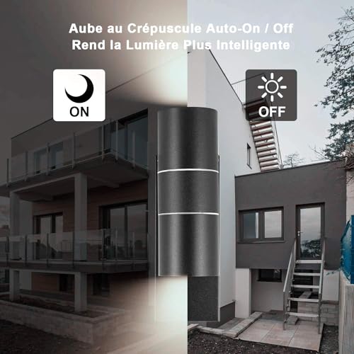 Wondlumi Dusk to Dawn Outdoor Wall Lights | Matte Black IP44 Sconce