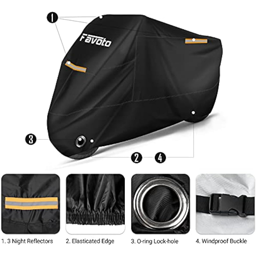 Favoto Waterproof Motorcycle Cover – XXL Oxford Fabric Outdoor Storage