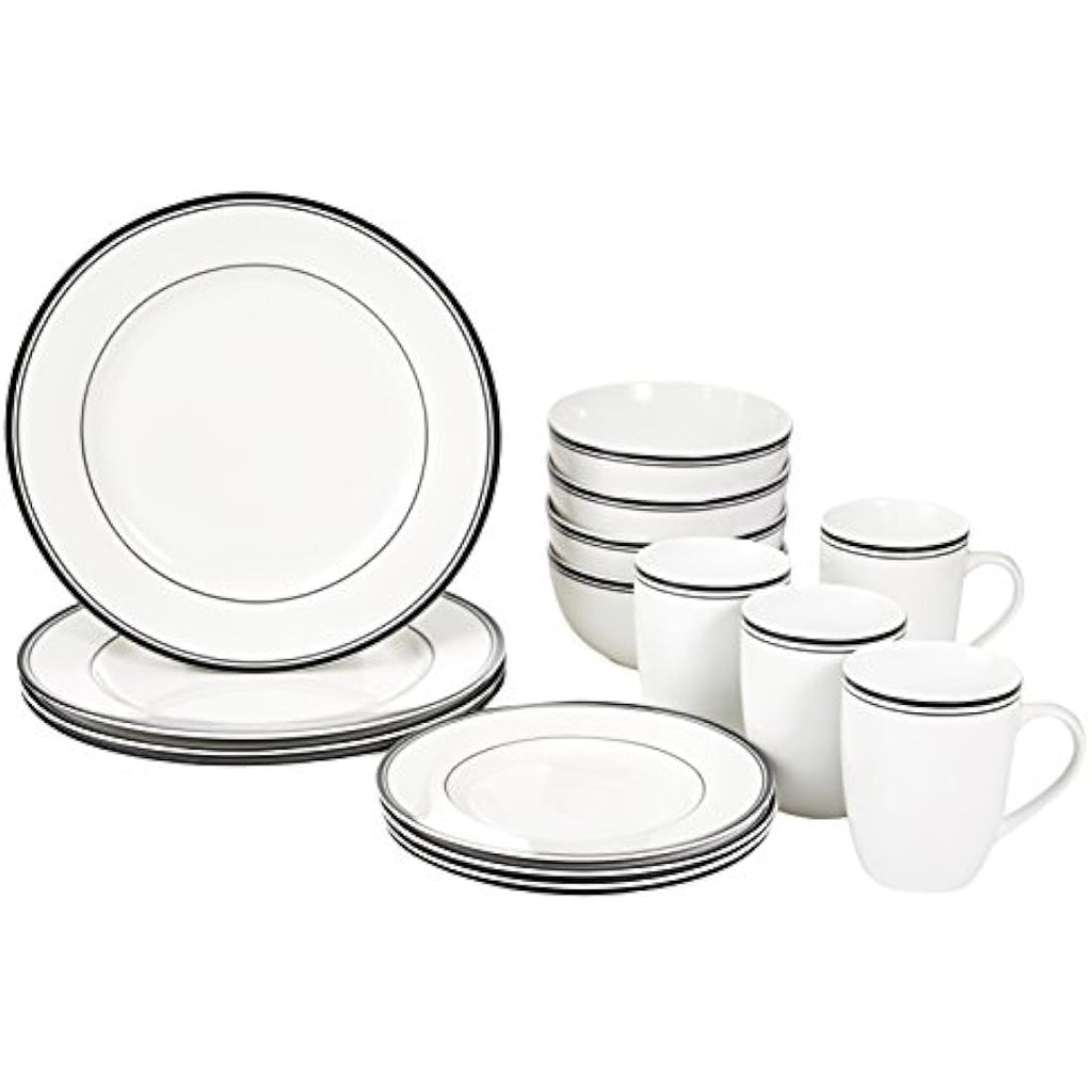 16-Piece Porcelain Dinnerware Set | Black Stripe Detail