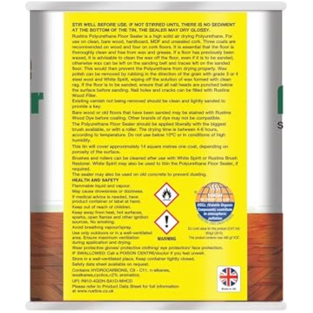 Rustins Polyurethane Floor Sealer – Clear Satin Wood Varnish, 1L