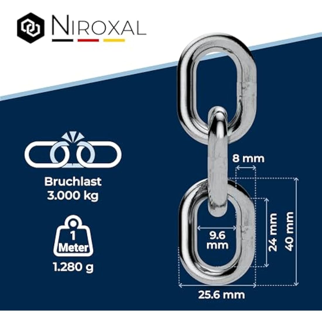 Jolof Store 8mm Stainless Steel Chain – 6m V4A Short-Linked DIN 766
