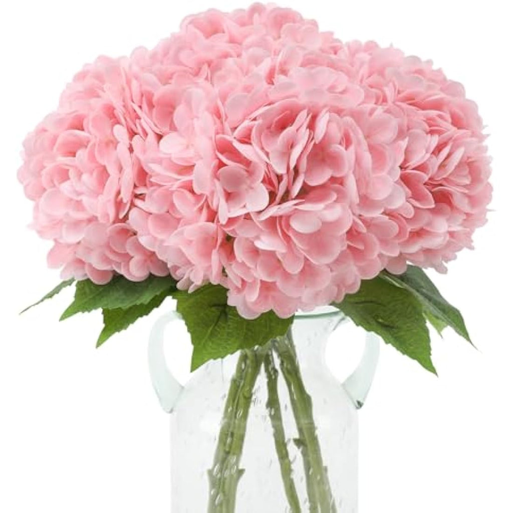 Kisflower Real Touch Latex Hydrangea Flowers – 3pcs Pink Faux Bouquet