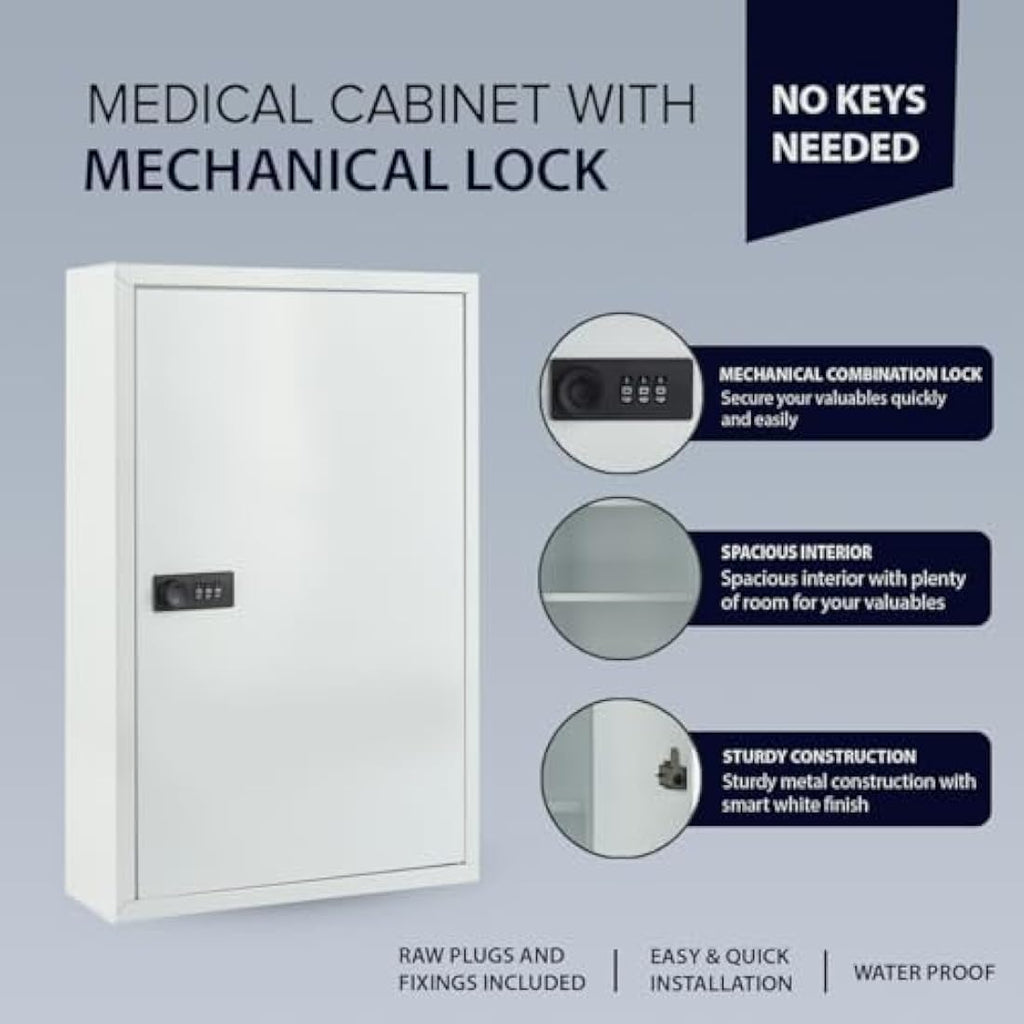 Safes UK Medical Cabinet – Wall-Mounted Metal Box with Combination Lock