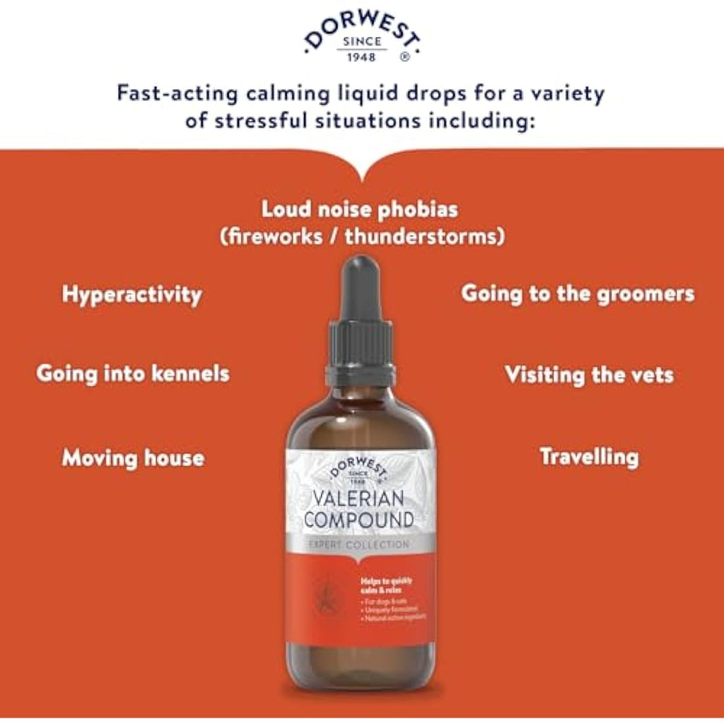 Dorwest Valerian Compound for Dogs and Cats | Fast-Acting Calming Drops 100ml