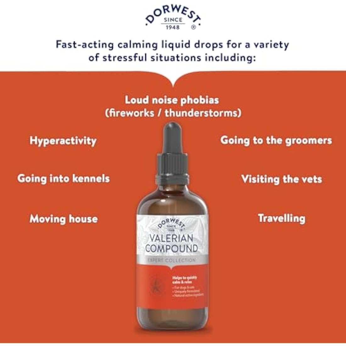 Dorwest Valerian Compound for Dogs and Cats | Fast-Acting Calming Drops 100ml