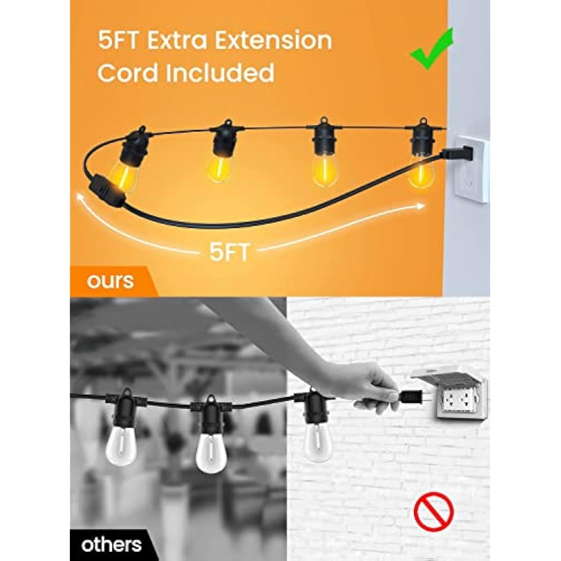 GlobaLink 53FT Outdoor Festoon Lights – IP65 Waterproof LED Garden String