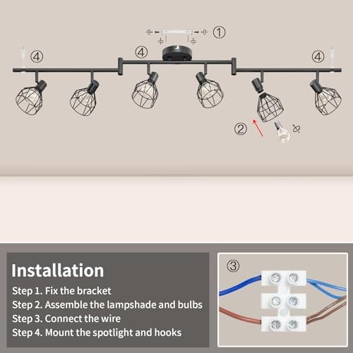 Dehobo 6-Way Industrial Ceiling Spotlight – Black Metal Cage Light