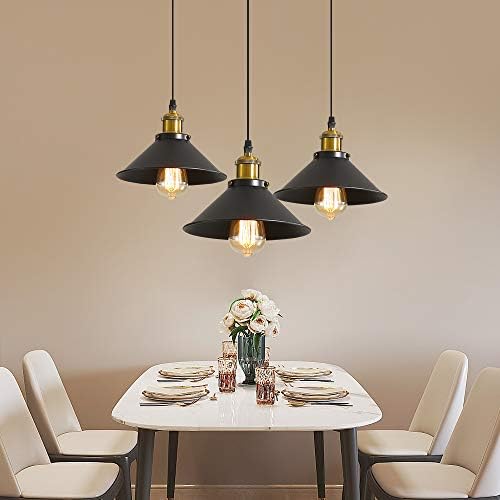 DELIPOP Industrial 3-Light Vintage Pendant Light – Black Metal E27