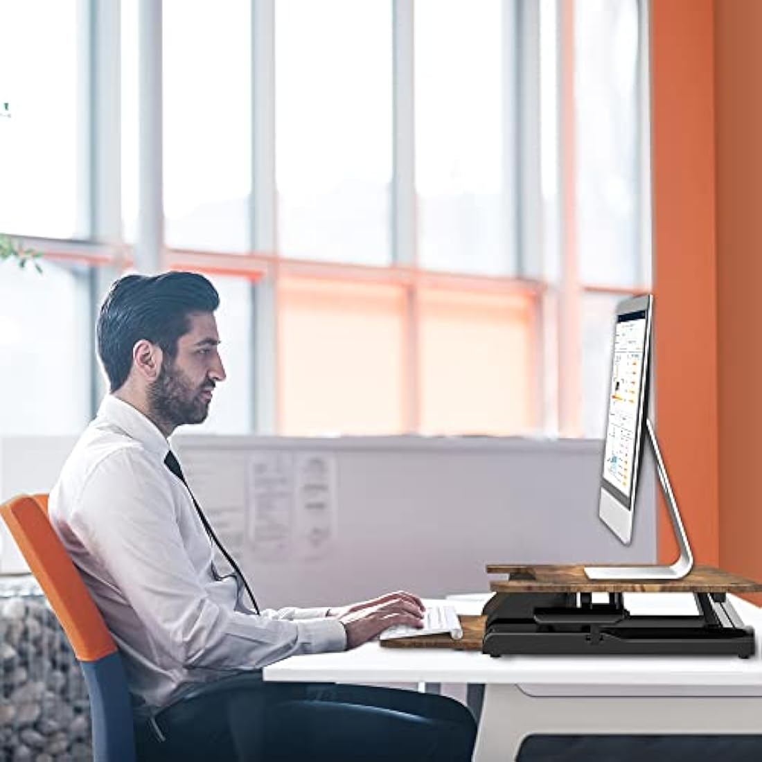 PUTORSEN 32" Standing Desk Converter | Ergonomic Sit Stand Riser - Rustic