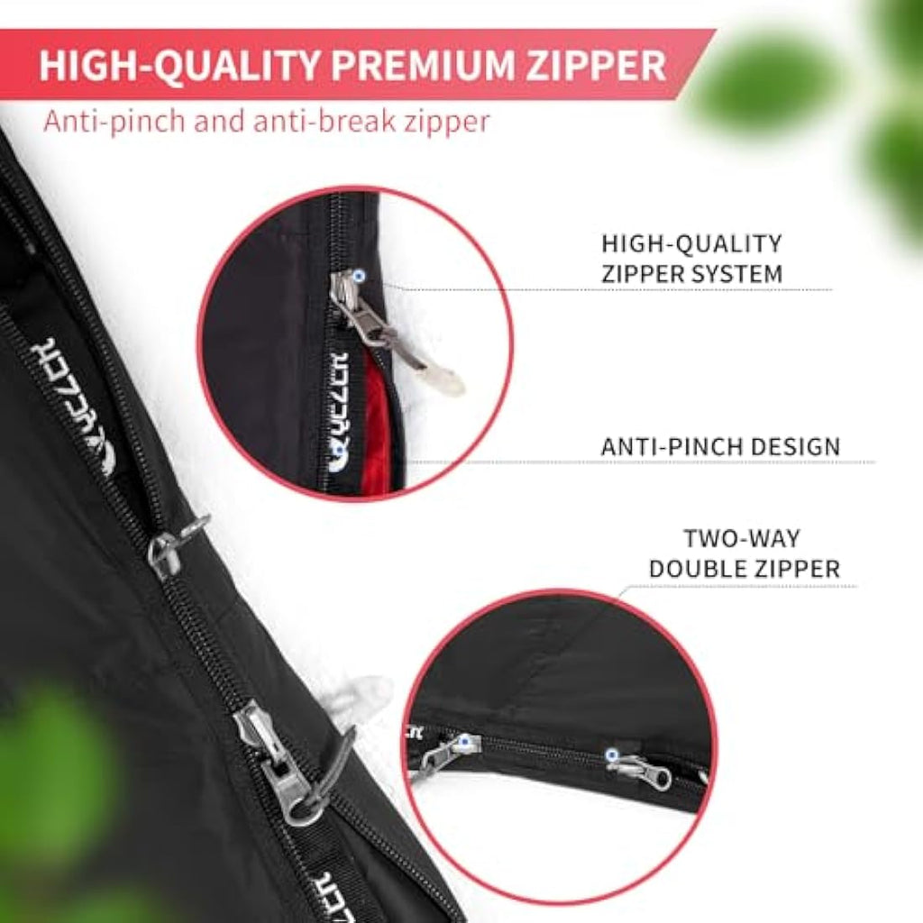 QEZER Down Sleeping Bag | Lightweight 4-Season Rectangular Nylon Bag