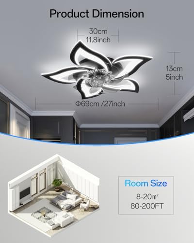 YUNLONG Flower Ceiling Fan with Light | Dimmable Low Profile Remote Fan
