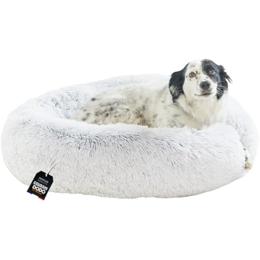 One PETS-TOP Calming Dog Bed – Washable Plush Dodo Donut, Pearl Grey 80cm