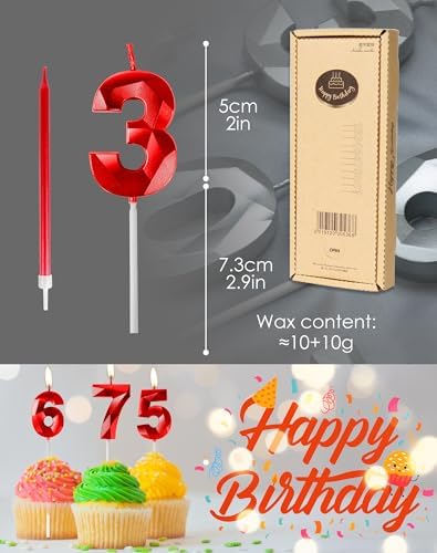 Red Number 10 Birthday Candles Set – 3D Cake Topper Decorations