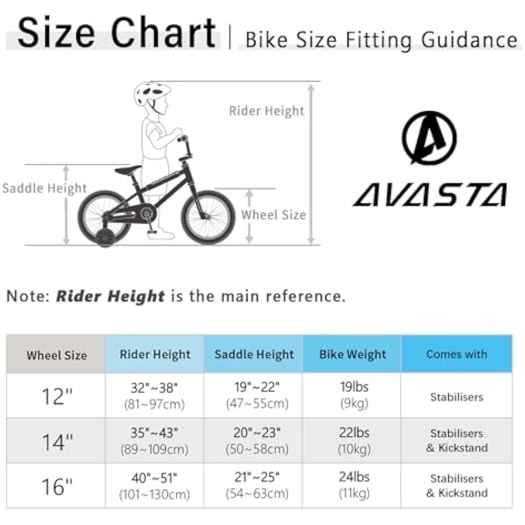 AVASTA Gemini Kids BMX Bike | 12-16 Inch Steel Bicycle with Stabilisers
