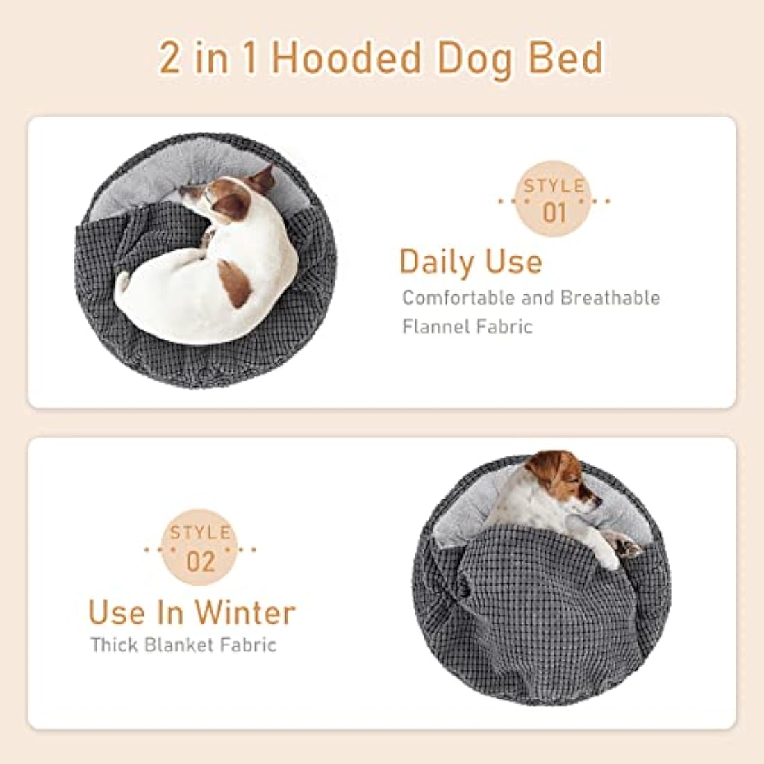 JOEJOY Calming Donut Dog Bed – Washable Hooded Pet Cave for Cats