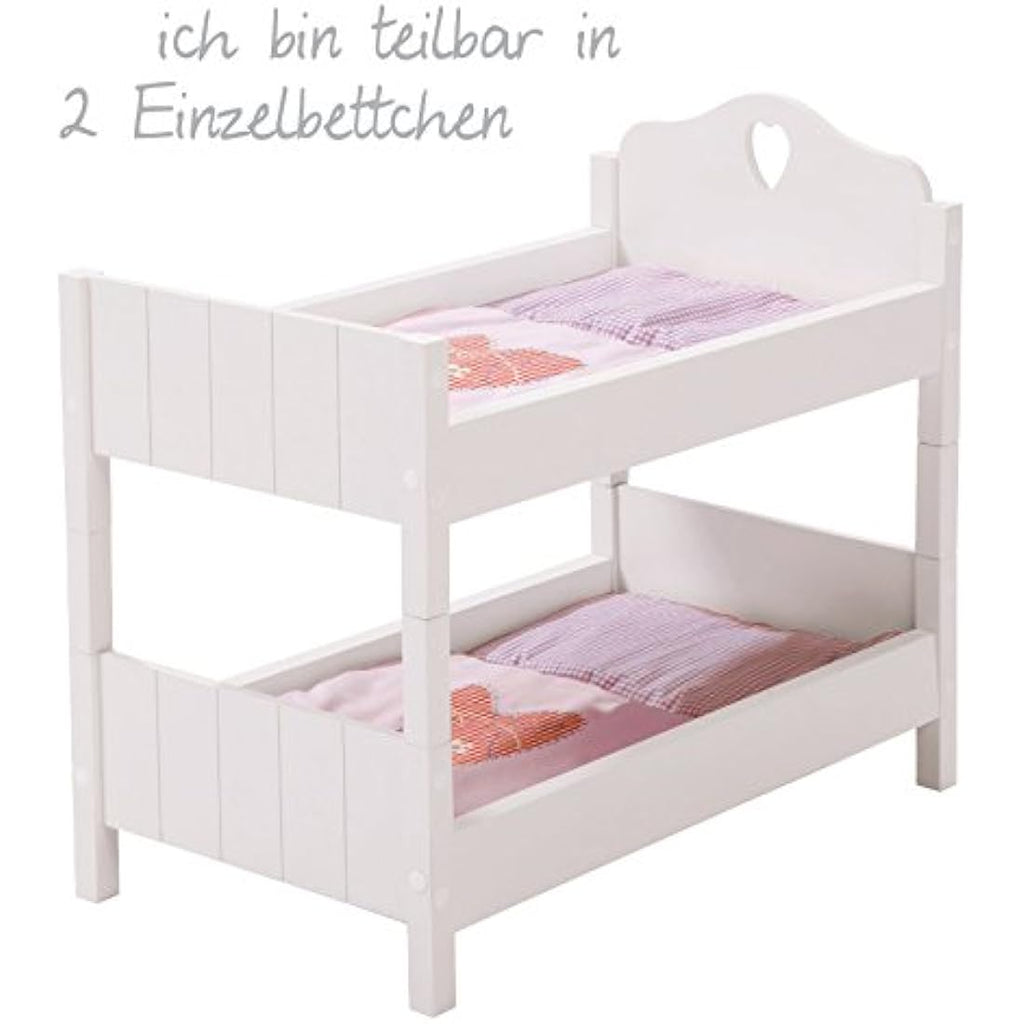 Roba Fienchen Wooden Doll Bunk Bed – White Dividable Toy Bed Set