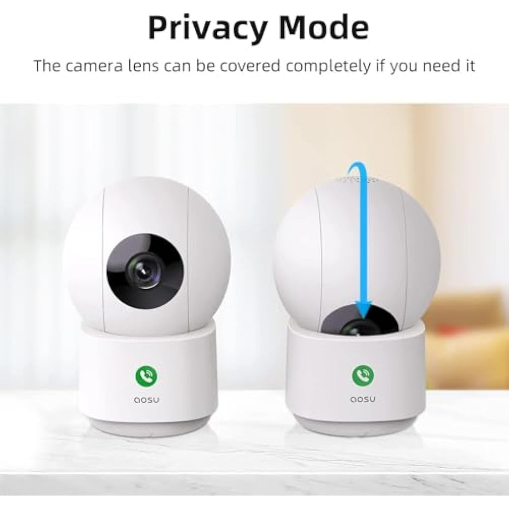AOSU 2.5K Indoor Security Camera 2-Pack | 5GHz WiFi 360° Nanny Cam