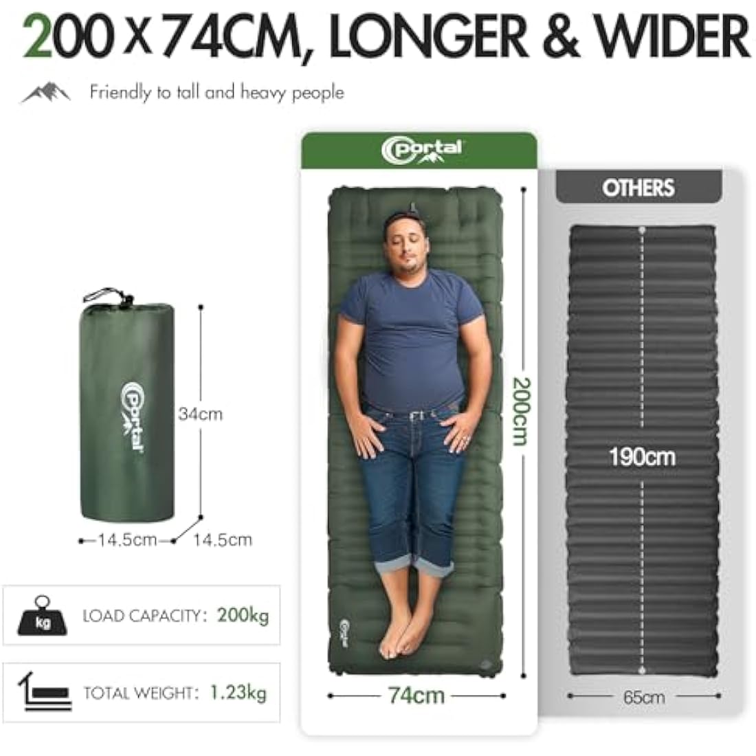 Portal Inflatable Camping Mattress | 10cm Thick Sleeping Pad with Foot Pump