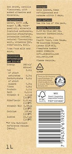 Oatly Vanilla Oat Drink – 1L Plant Based Vegan Milk (Pack of 6)