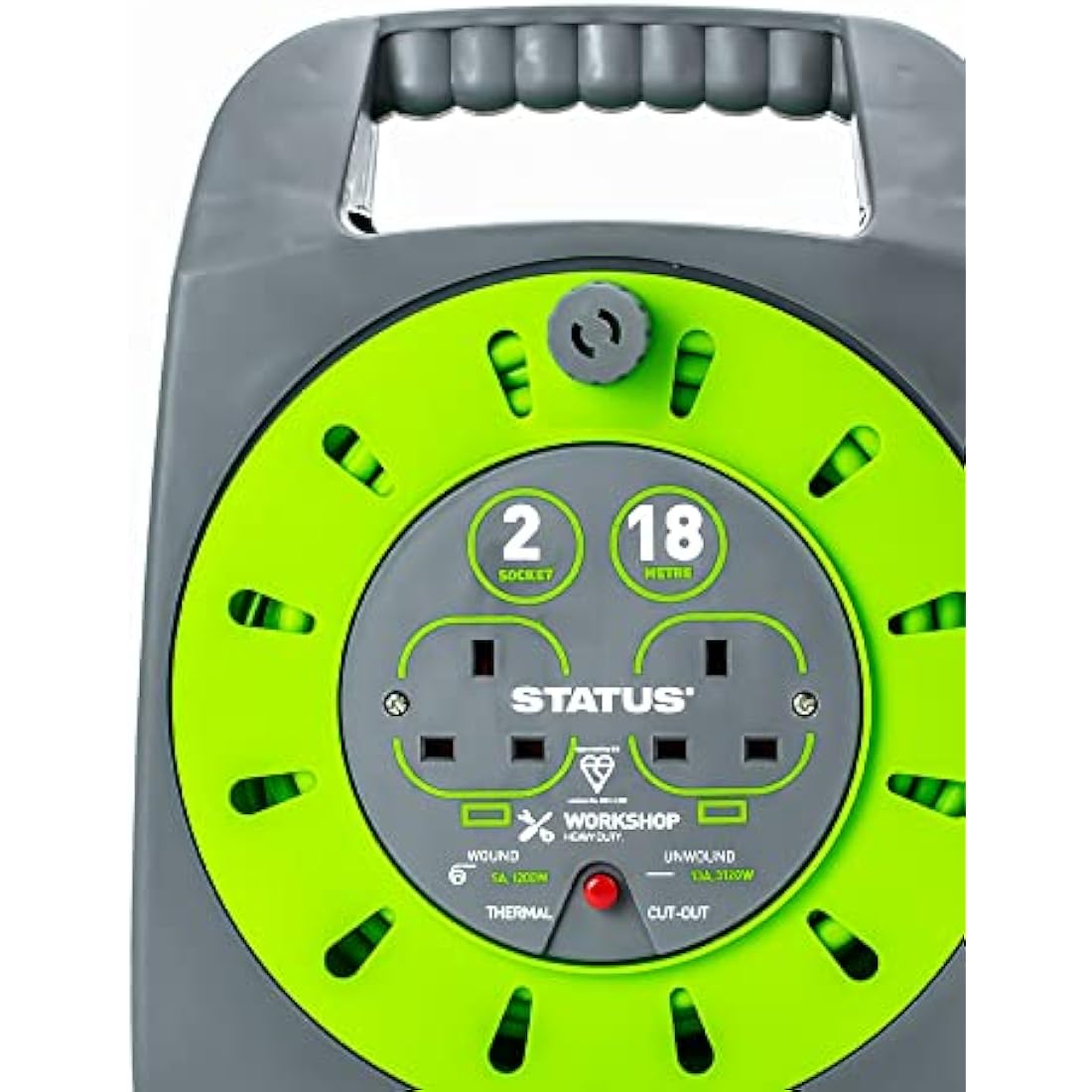 Status 2 Socket Cable Reel – 18m Heavy Duty Outdoor Extension Lead