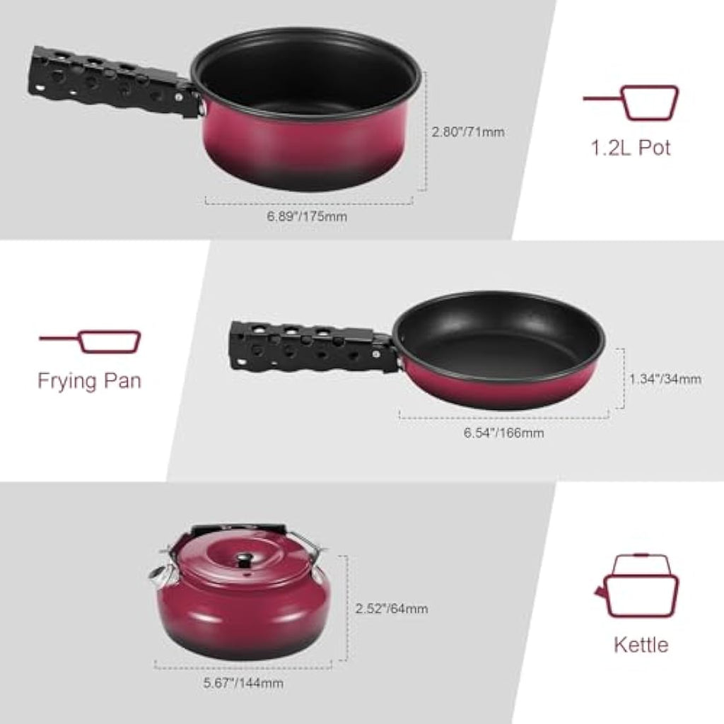 Odoland 5pcs Camping Cookware Mess Kit | Non-Stick Aluminum Pot Pan Set