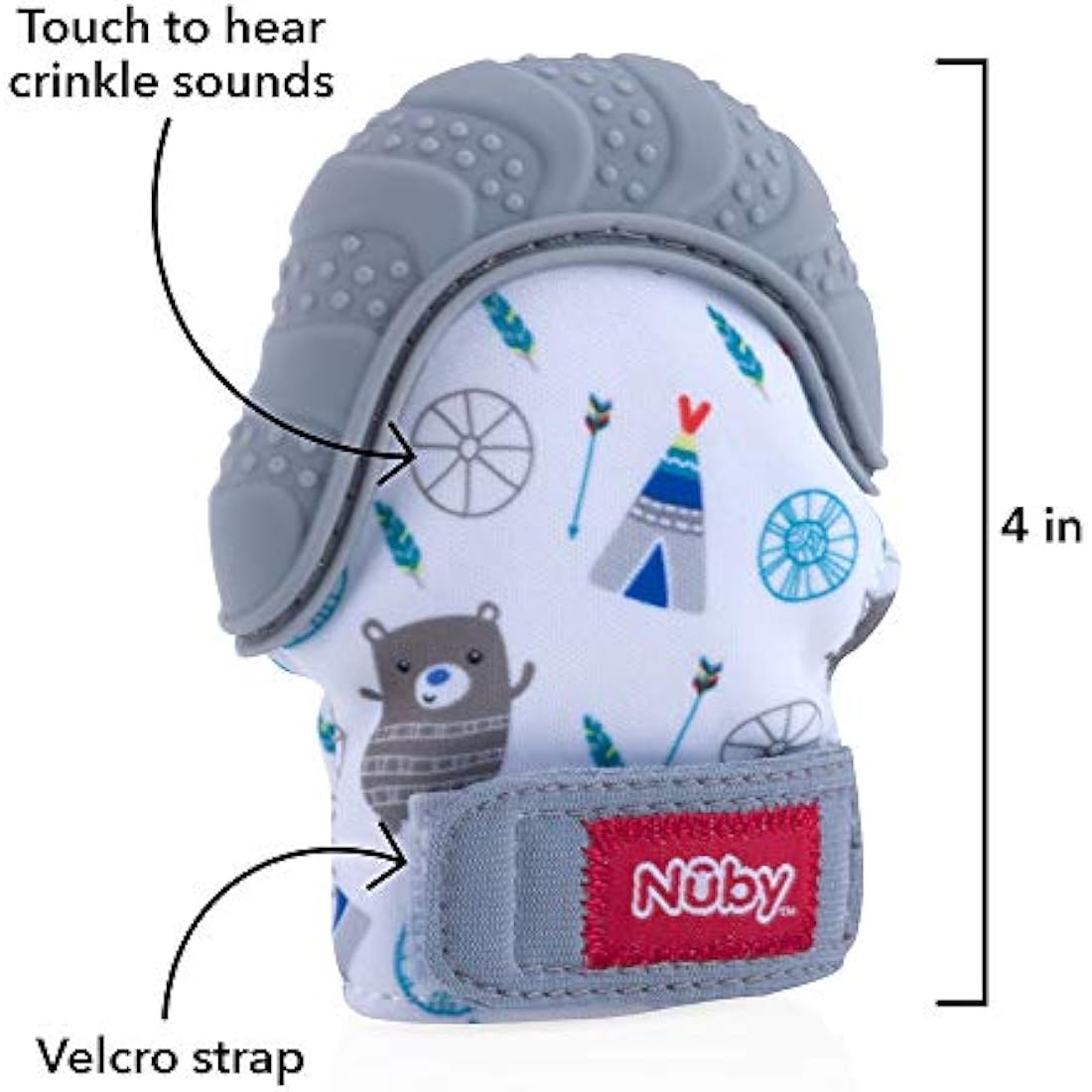 Nuby Silicone Teething Mitt – Grey Bear Sensory Toy for Sore Gums