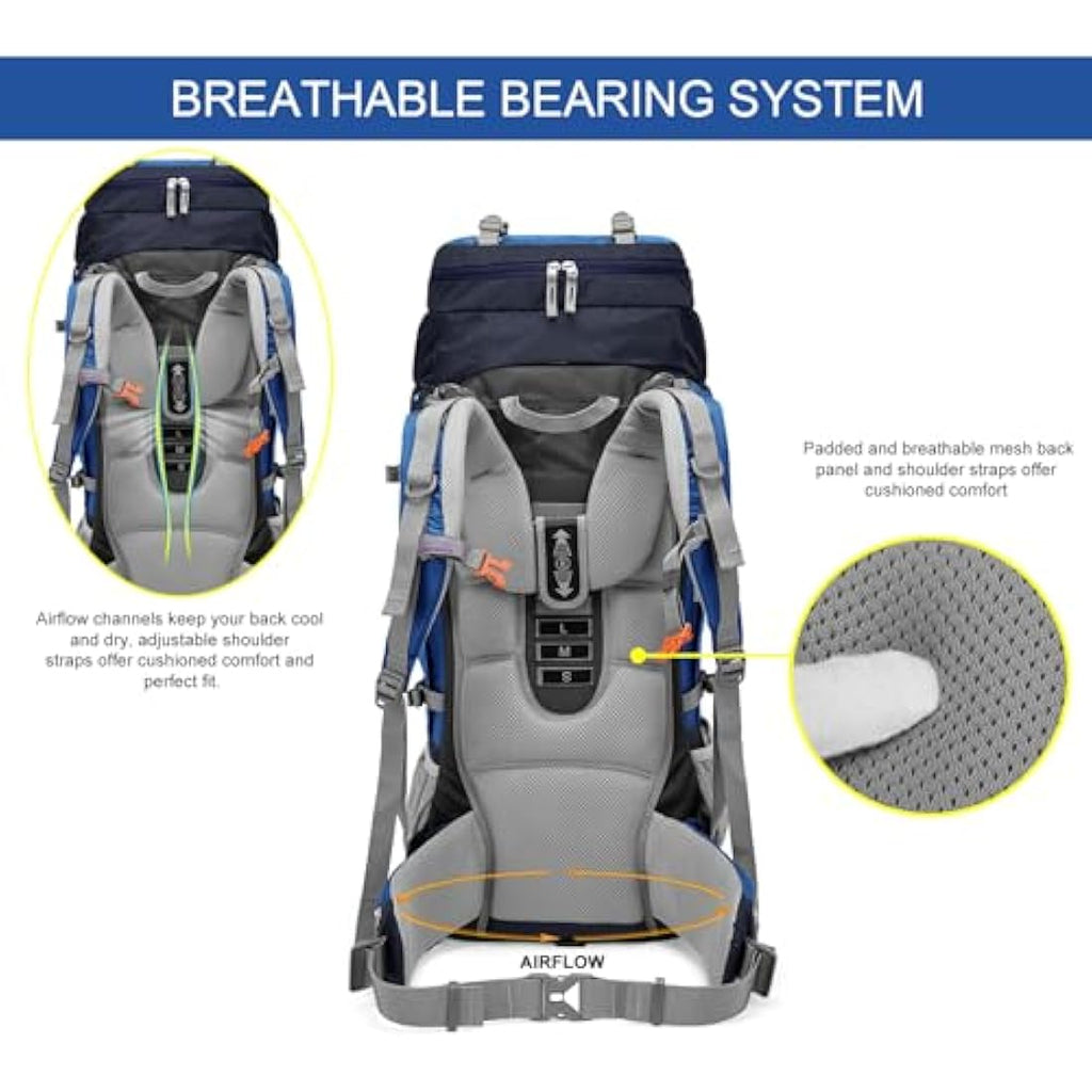 MOUNTAINTOP 80L Hiking Backpack – Waterproof Nylon Trekking Rucksack