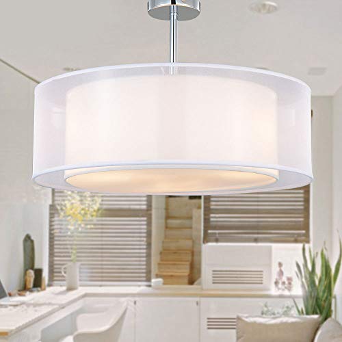 SPARKSOR Modern 2-Tier White Fabric Drum Pendant Ceiling Light – 50cm