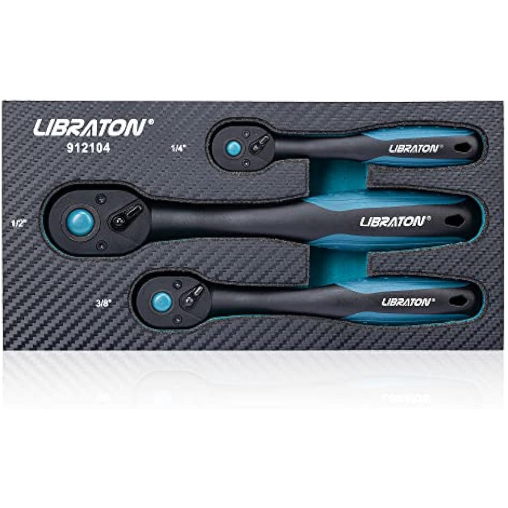 Libraton 3-Piece Ratchet Set | 72-Tooth CR-V Drive Socket Wrenches