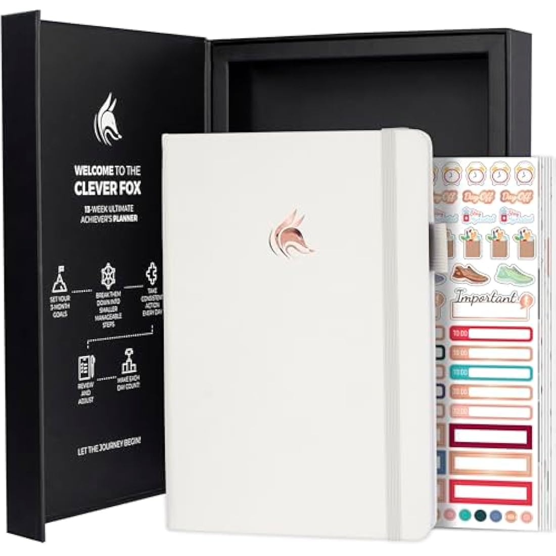 Clever Fox Goal Planner – Undated 90-Day Productivity Journal, Pearl White