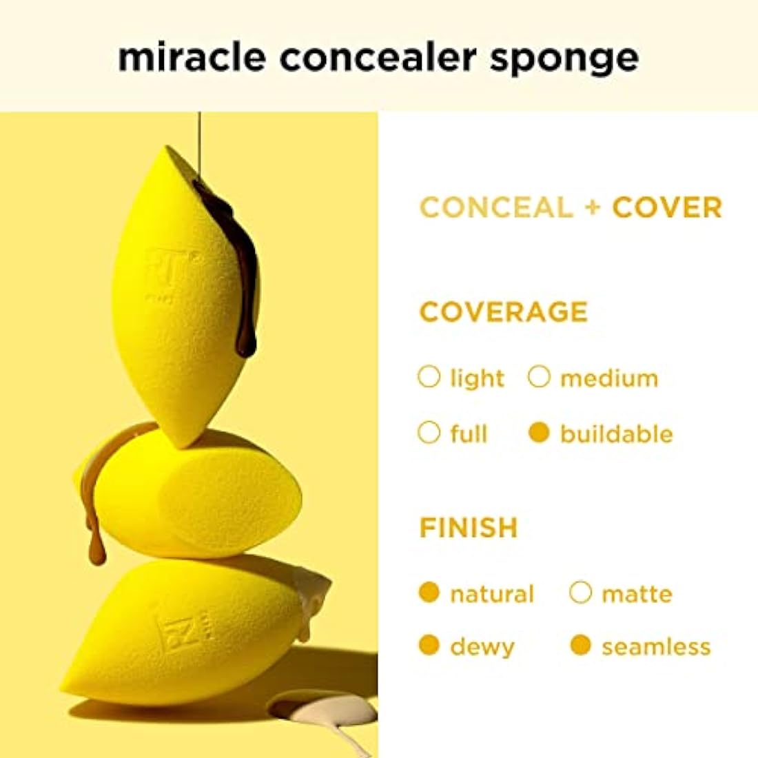 Real Techniques Miracle Concealer Sponge – Precision Foam Applicator, 2 Count