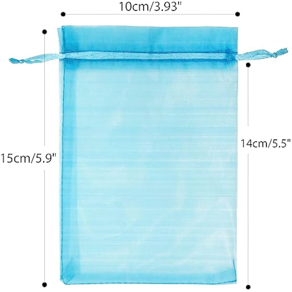 G2PLUS Lake Blue Organza Gift Bags | 100 PCS Mesh Jewelry Pouches