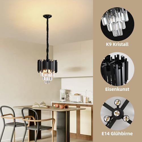 Jolof Store Modern K9 Crystal Chandelier – Black Round Ceiling Light