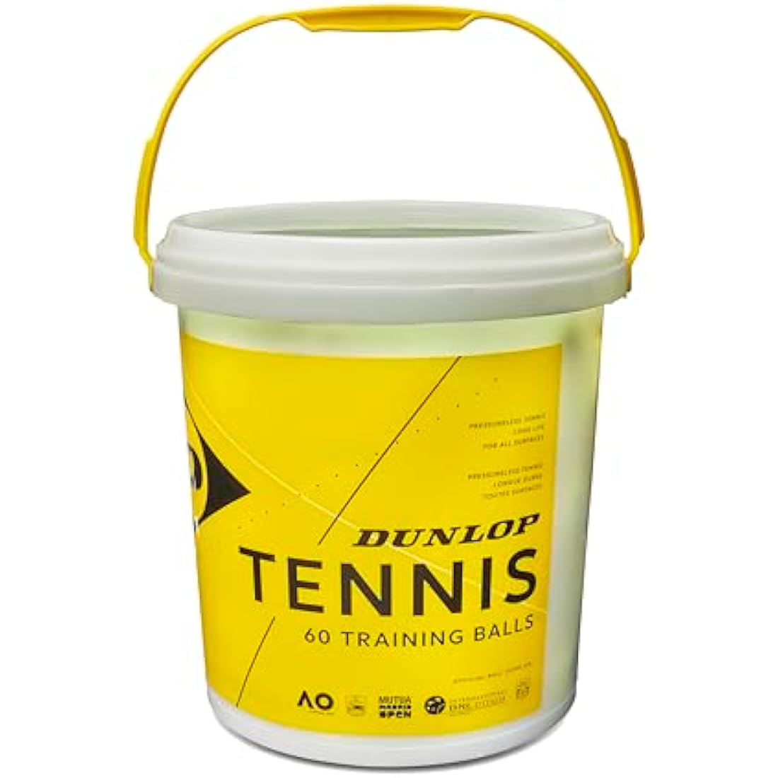 Dunlop Pressureless Tennis Training Balls - 60 Count Yellow Bucket