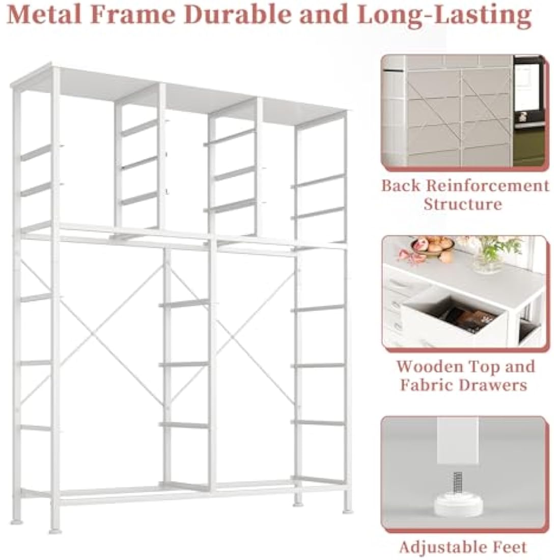 18-Drawer Tall Dresser – White Metal & Wood Storage Chest