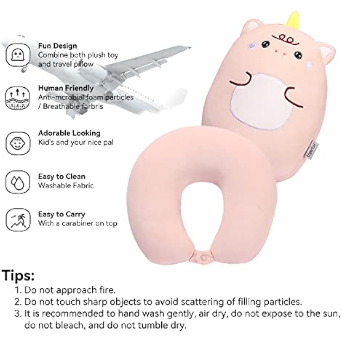 JOYRAVO 2-in-1 Kids Unicorn Travel Pillow | Convertible Neck Support
