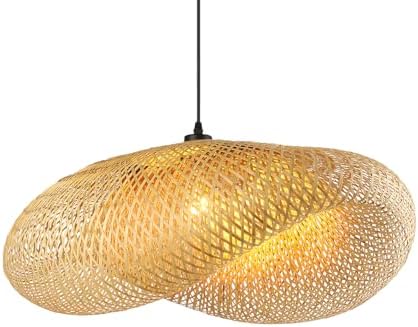 Schindora Boho Bamboo Straw Hat Pendant Light – 60cm Rattan Weaving