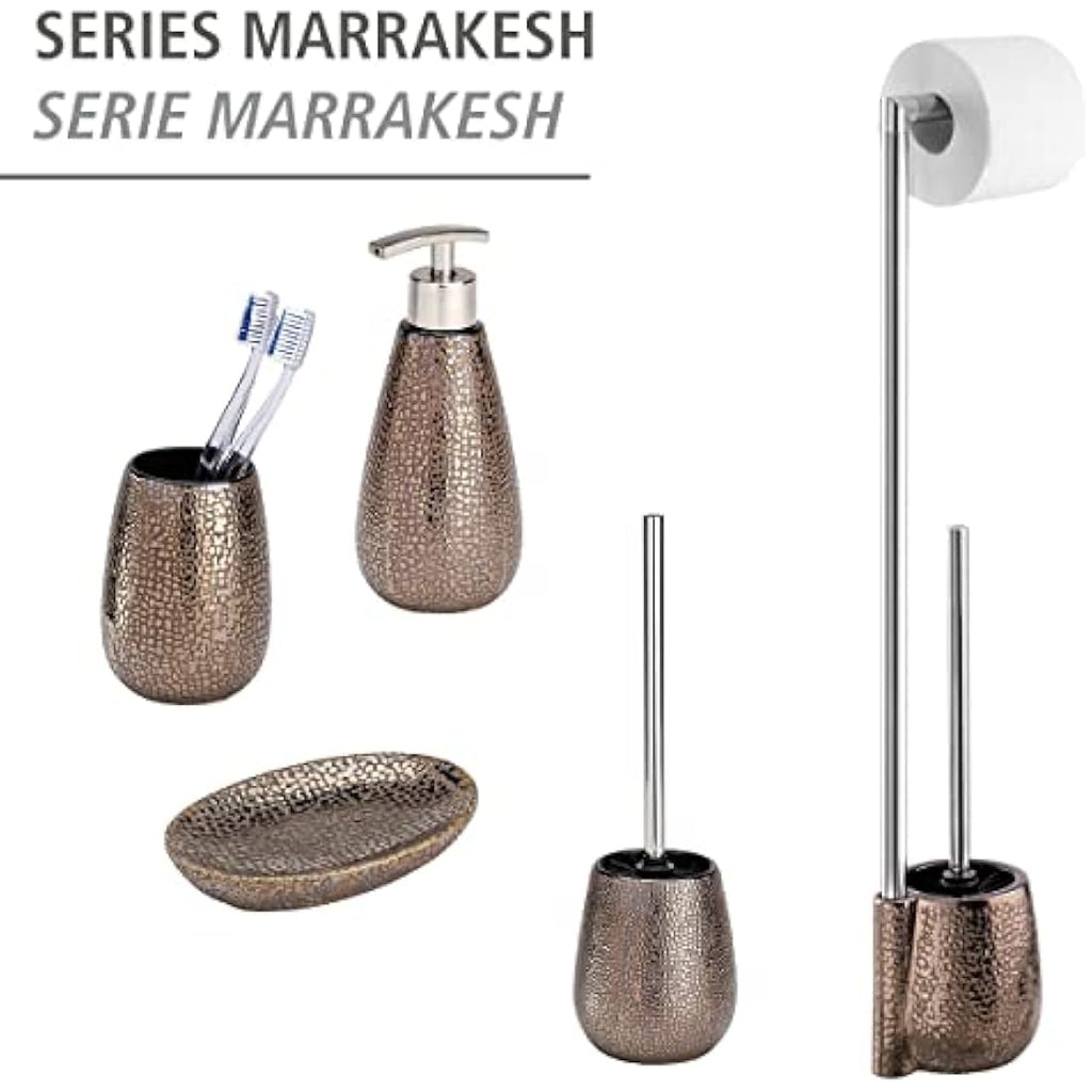 WENKO Marrakesh Toilet Brush and Holder – Brown Ceramic Bathroom Set