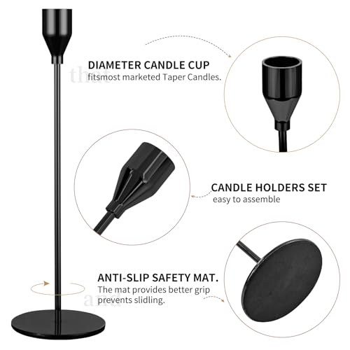 Black Metal Taper Candlestick Holders - Set of 12 for Weddings